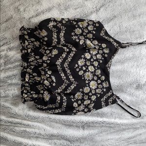 Black flower cropped blouse